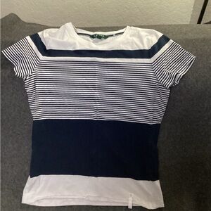 Lauren Ralph Lauren Kids Navy and White Striped Short Sleeve Tee